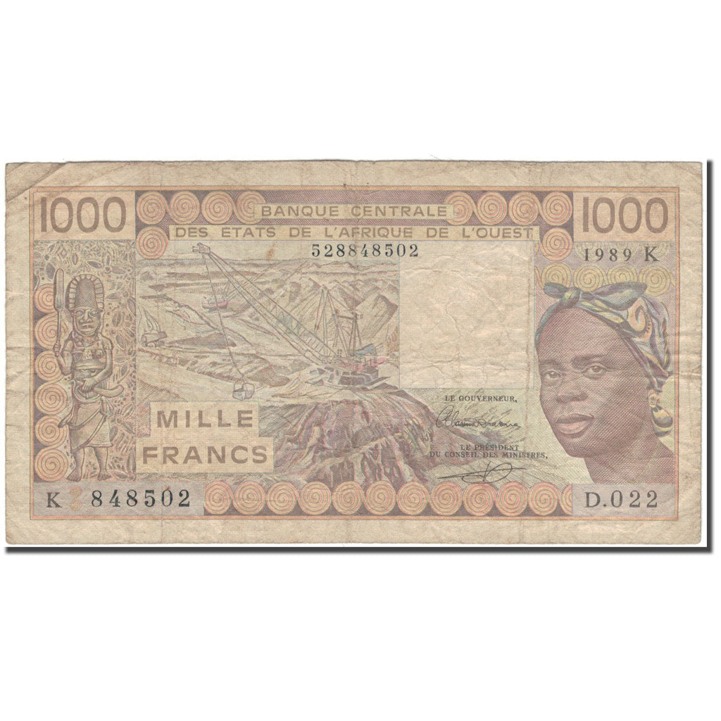 Banknote, West African States, 1000 Francs, 1989, KM:707Ki, F(12-15)