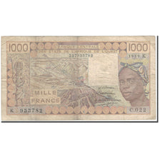Banknote, West African States, 1000 Francs, 1989, KM:707Ki, F(12-15)