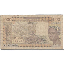 Banknote, West African States, 1000 Francs, 1988, KM:707Ka, VG(8-10)