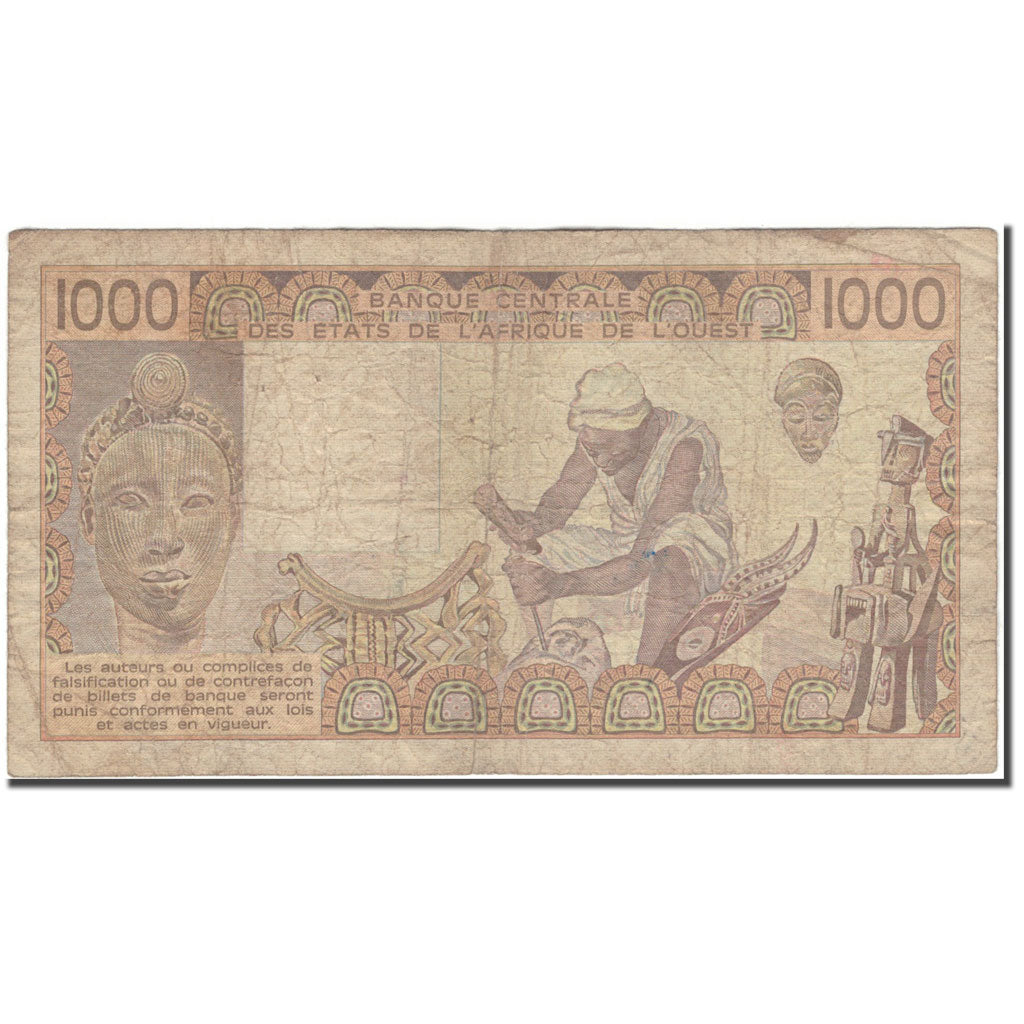 Banknote, West African States, 1000 Francs, 1988, KM:707Ka, VG(8-10)