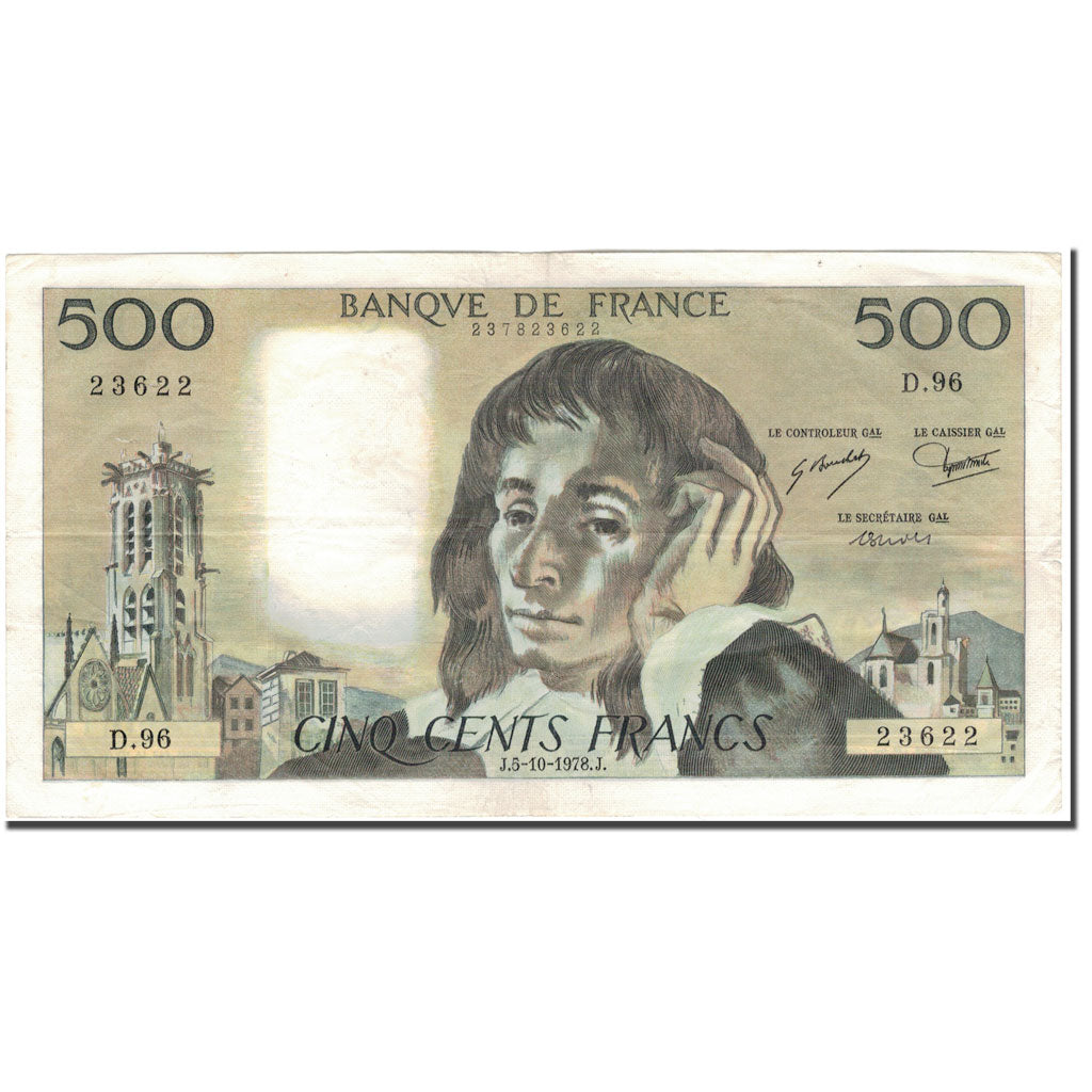Francja, 500 Francs, Pascal, 1978-10-05, EF(40-45), Fayette:71.18, KM:156d