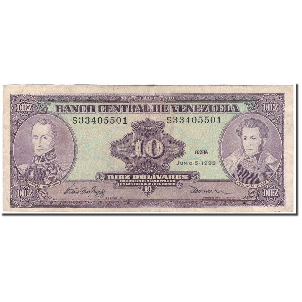 Banknote, Venezuela, 10 Bolívares, 1995-06-05, KM:61d, VF(30-35)