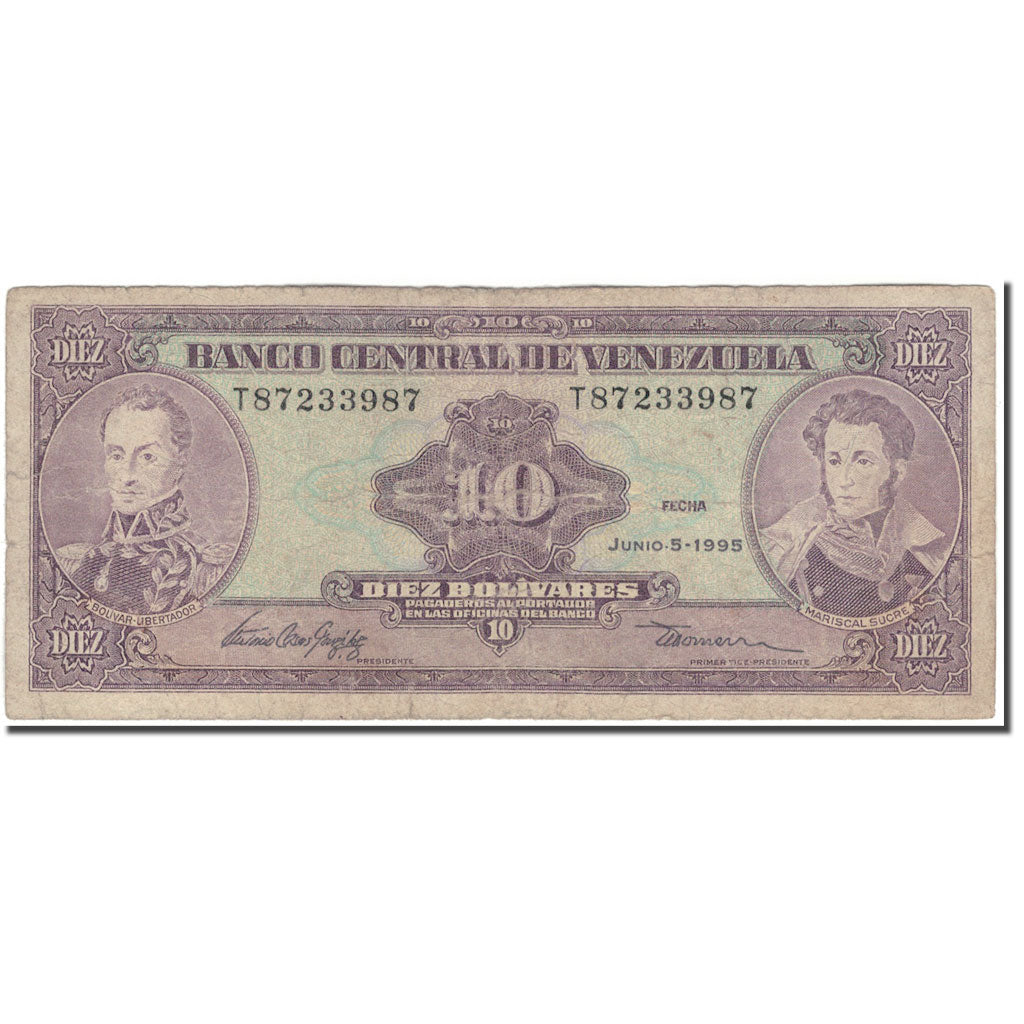 Banknote, Venezuela, 10 Bolívares, 1995-06-05, KM:61d, VG(8-10)
