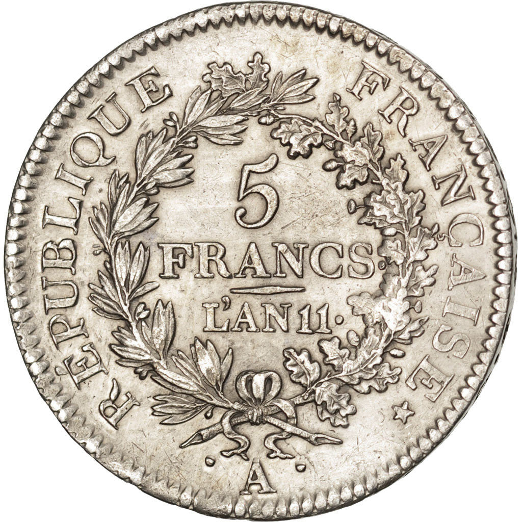 Coin, France, Union et Force, 5 Francs, AN 11, Paris, AU(50-53), Silver
