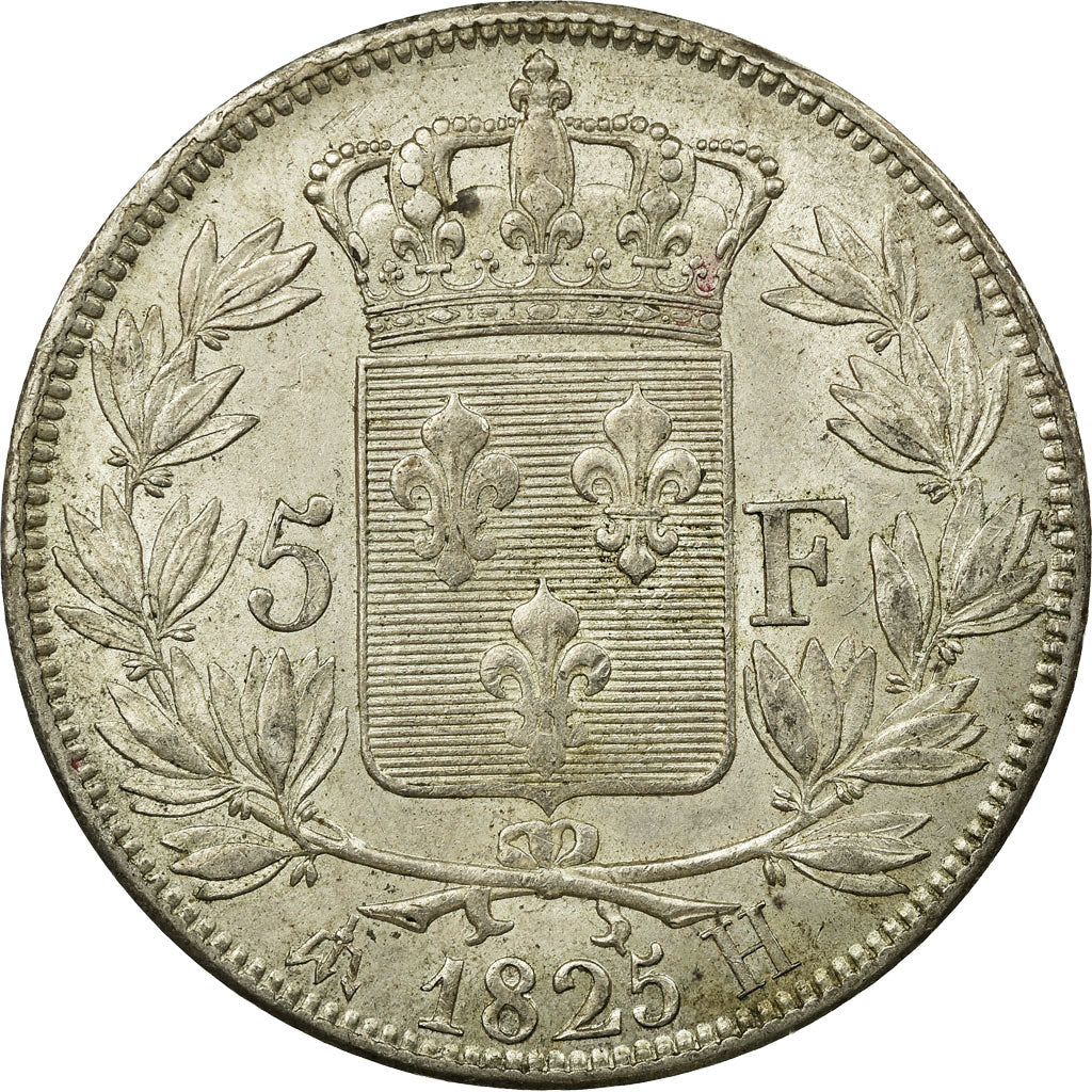 Moneda, Francia, Charles X, 5 Francs, 1825, La Rochelle, MBC+, Plata, KM:720.5