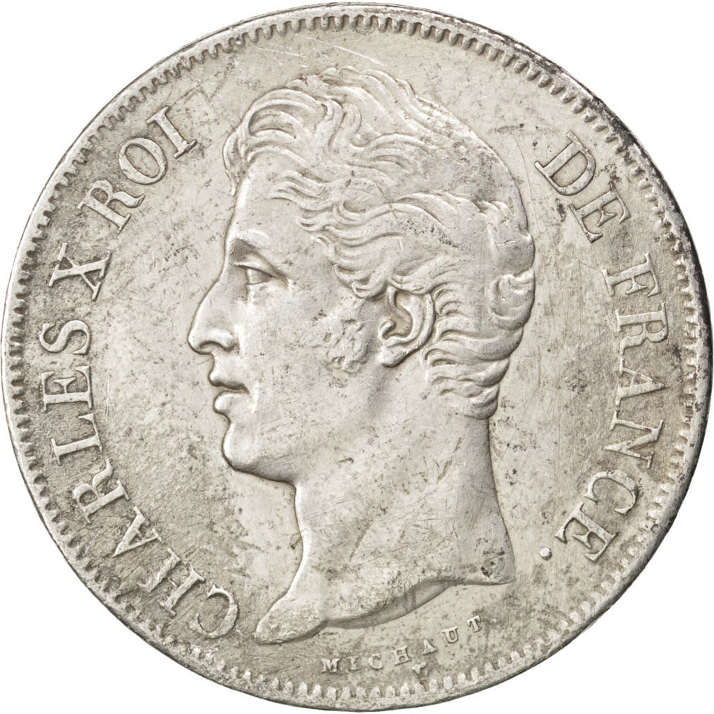FRANCE, Charles X, 5 Francs, 1827, Paris, KM #728.1, EF(40-45), Silver, Gadoury.