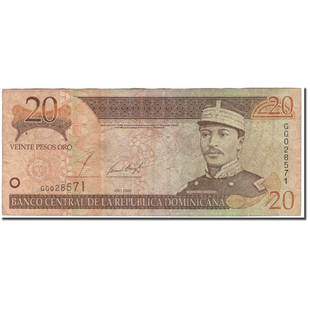 Billete, 20 Pesos Oro, 2002, República Dominicana, KM:169b, RC+