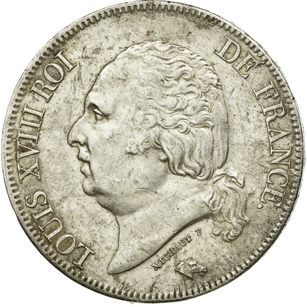 FRANCE, Louis XVIII, 5 Francs, 1824, Paris, KM #711.1, EF(40-45), Silver,...