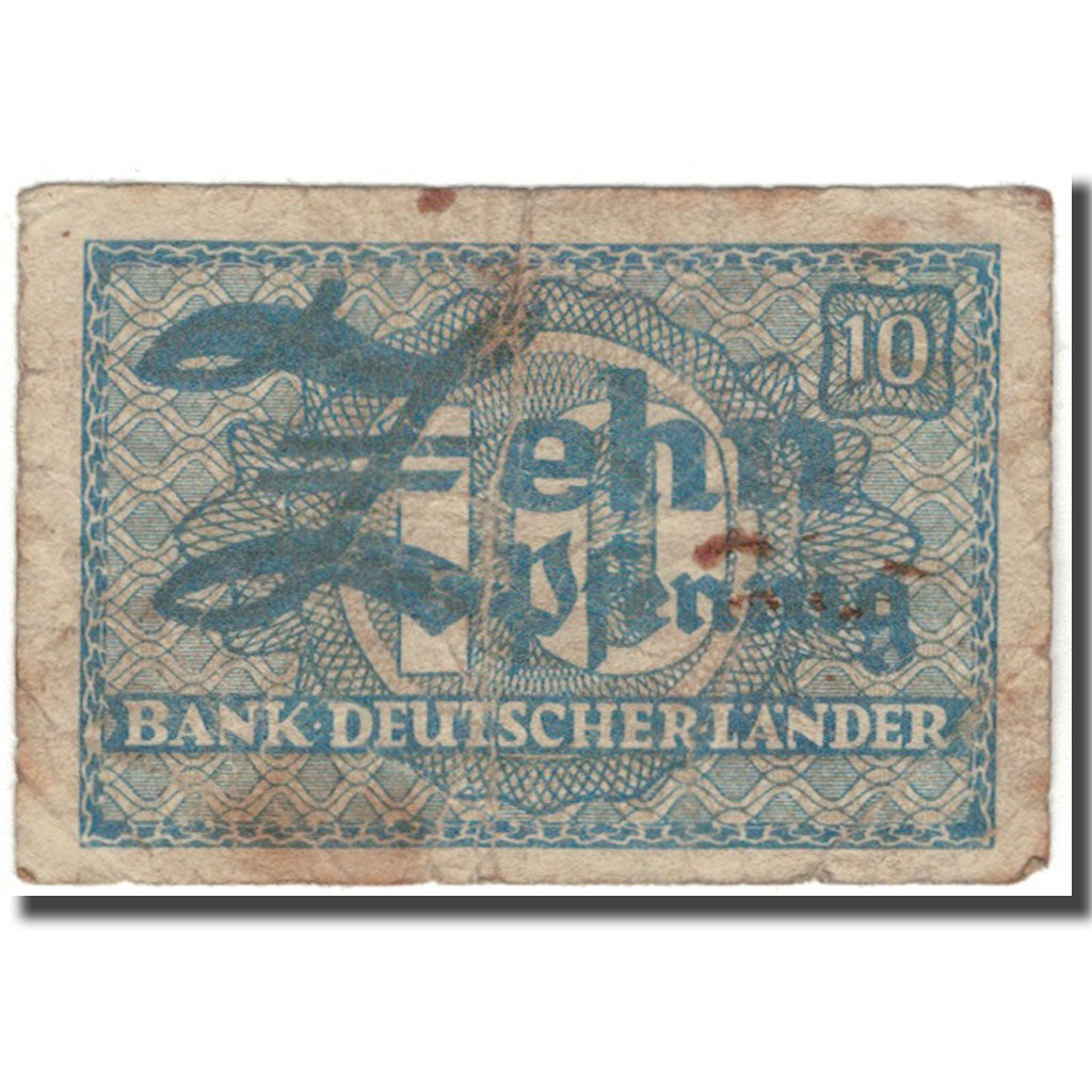 Banconote, GERMANIA - REPUBBLICA FEDERALE, 10 Pfennig, 1948-06-20, KM:12a, MB