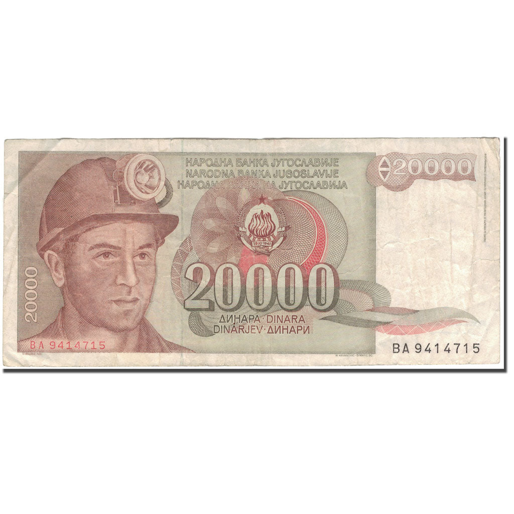 Billet, Yougoslavie, 20,000 Dinara, 1987-05-01, KM:95, B+