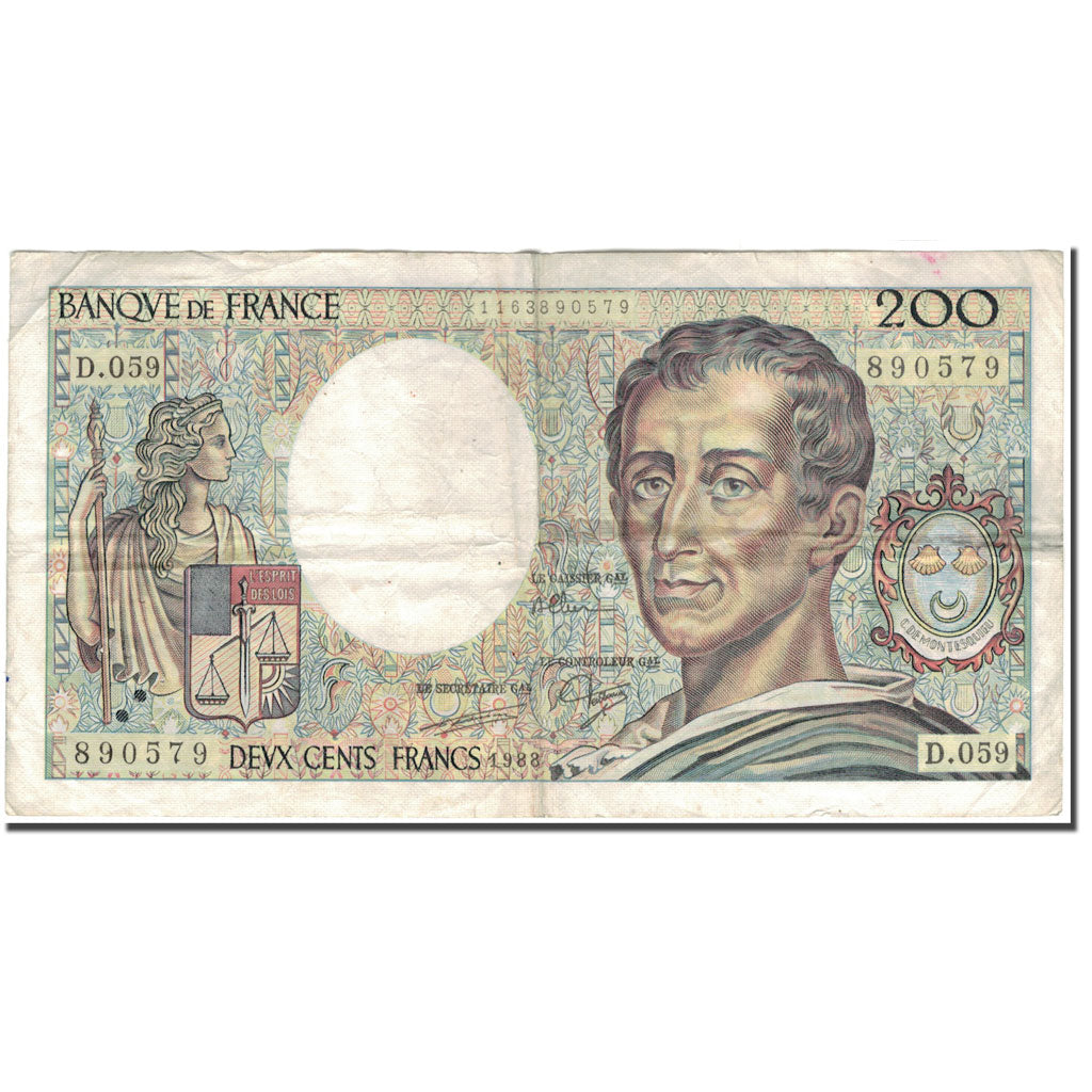 Francia, 200 Francs, 200 F 1981-1994 ''Montesquieu'', 1988, RC+, Fayette:70.8