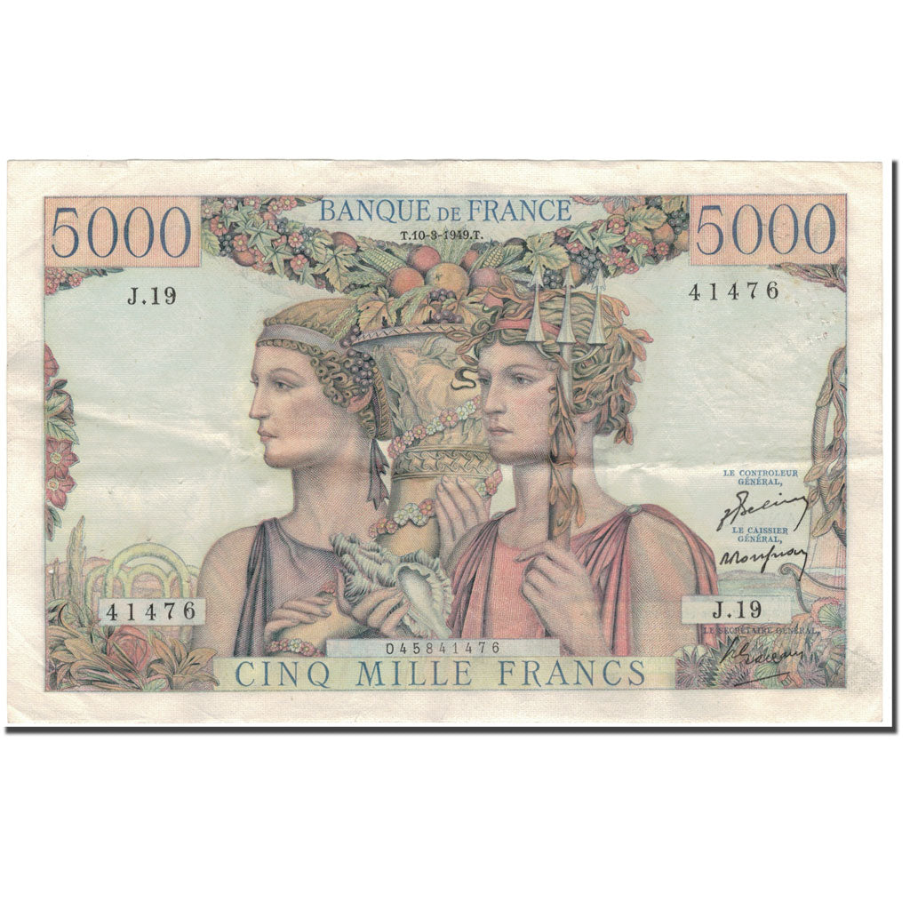 France, 5000 Francs, 5 000 F 1949-1957 ''Terre et Mer'', 1949-03-10, VF(30-35)