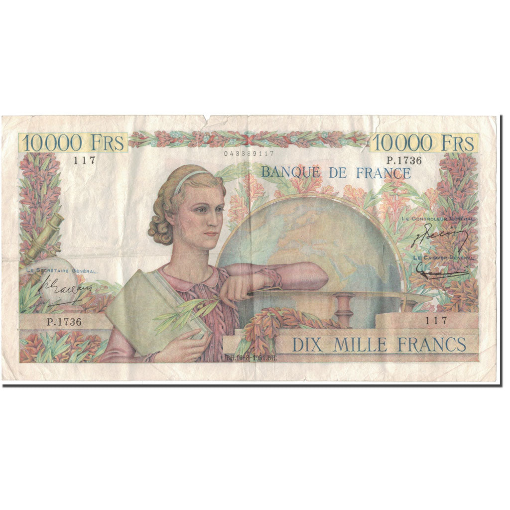 Frankreich, 10,000 Francs, 10 000 F 1945-1956 ''Génie Français'', 1951-08-16
