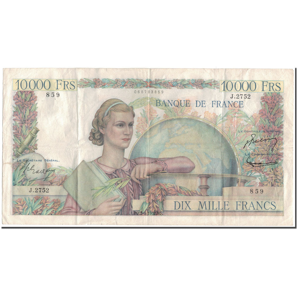 France, 10,000 Francs, 10 000 F 1945-1956 ''Génie Français'', 1952-05-02