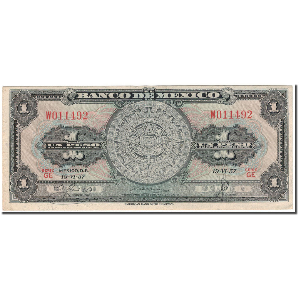 Banknote, Mexico, 1 Peso, 1957-06-19, KM:59a, EF(40-45)