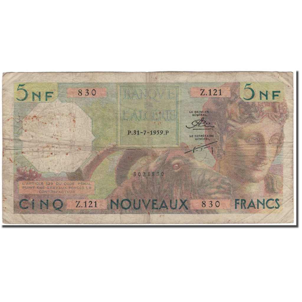 Banknote, Algeria, 5 Nouveaux Francs, 1959-07-31, KM:118a, F(12-15)
