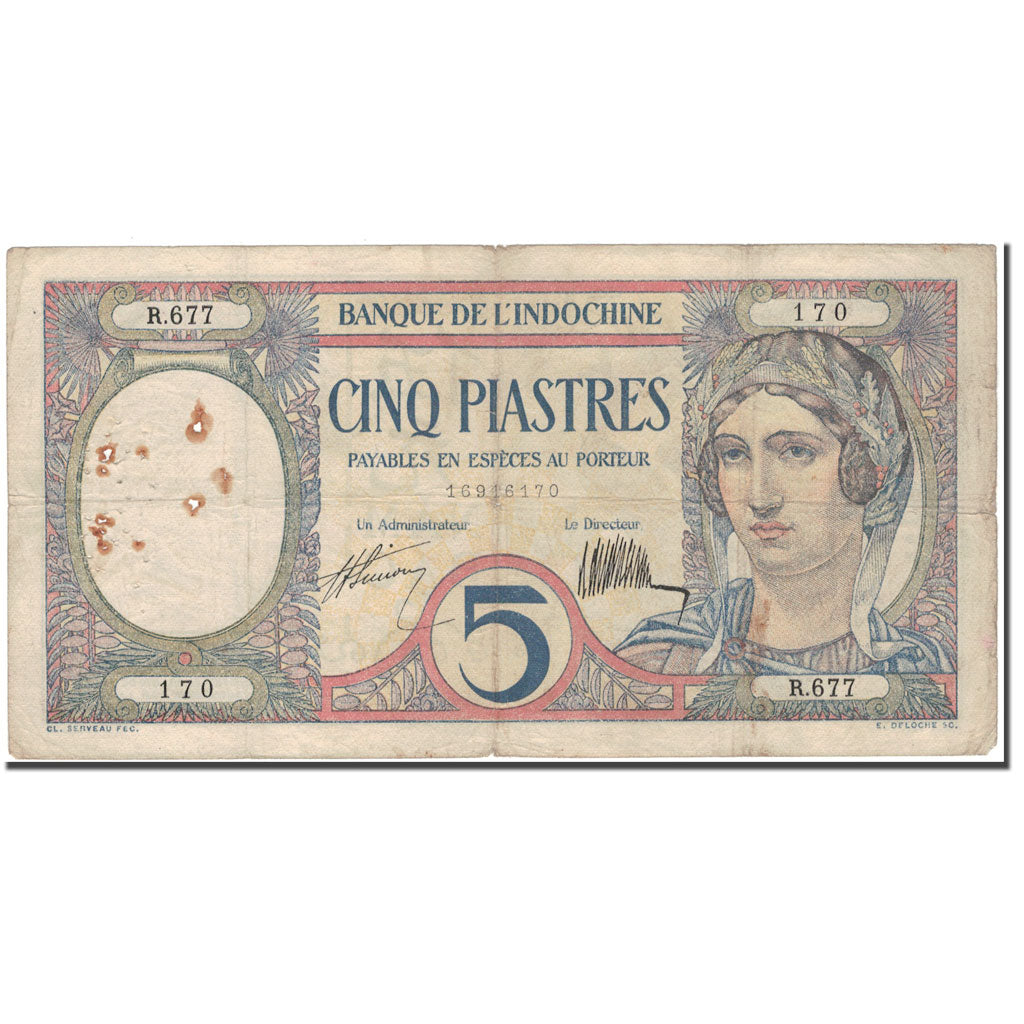 Banknote, FRENCH INDO-CHINA, 5 Piastres, 1926, KM:49b, VF(20-25)