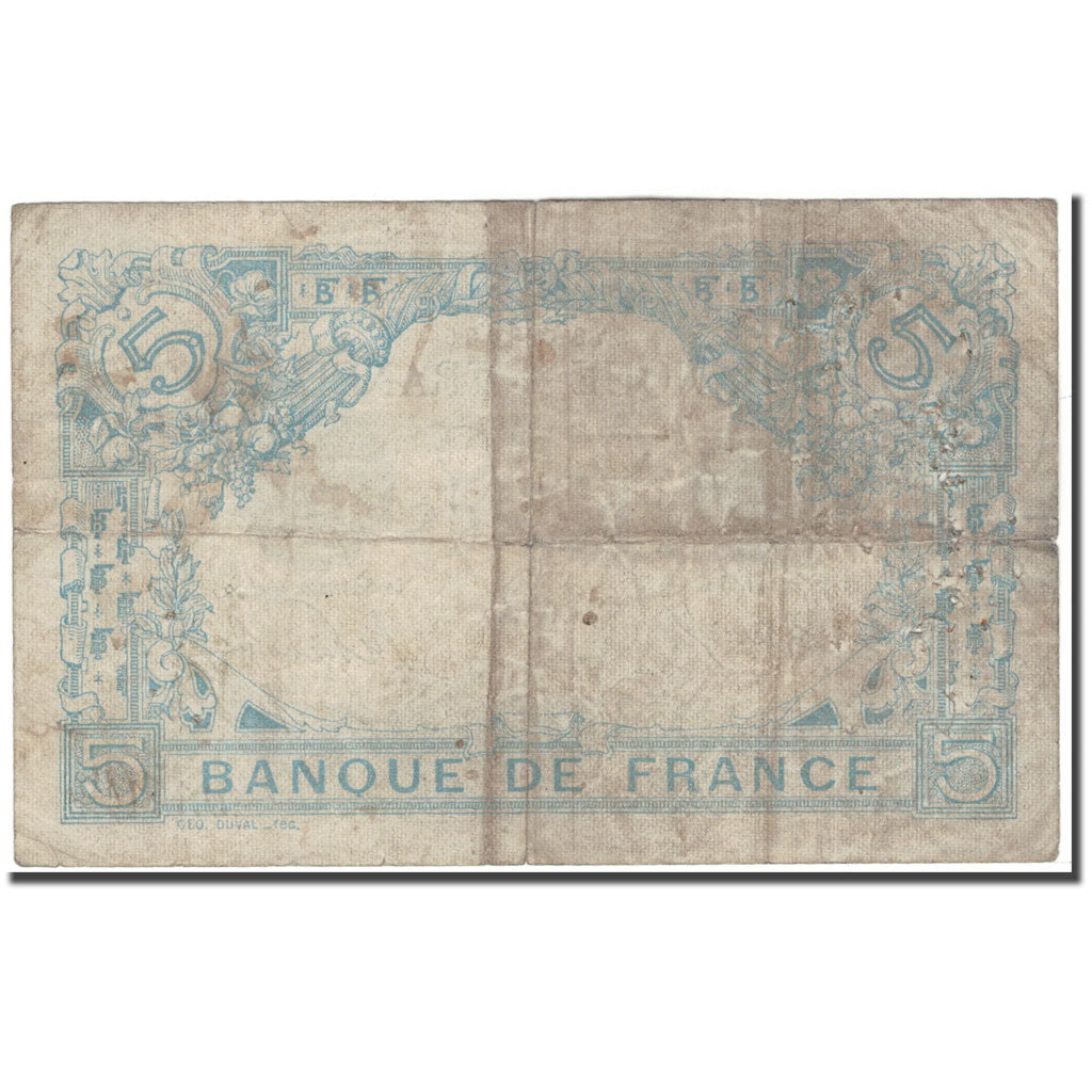 Francja, 5 Francs, Bleu, 1916-04-01, VF(20-25), Fayette:2.38, KM:70