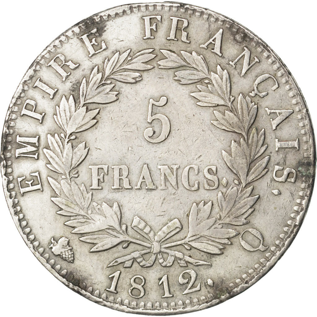 FRANCE, 5 Francs, 1812, Perpignan, KM #694.12, EF(40-45), Silver, Gadoury #584,.