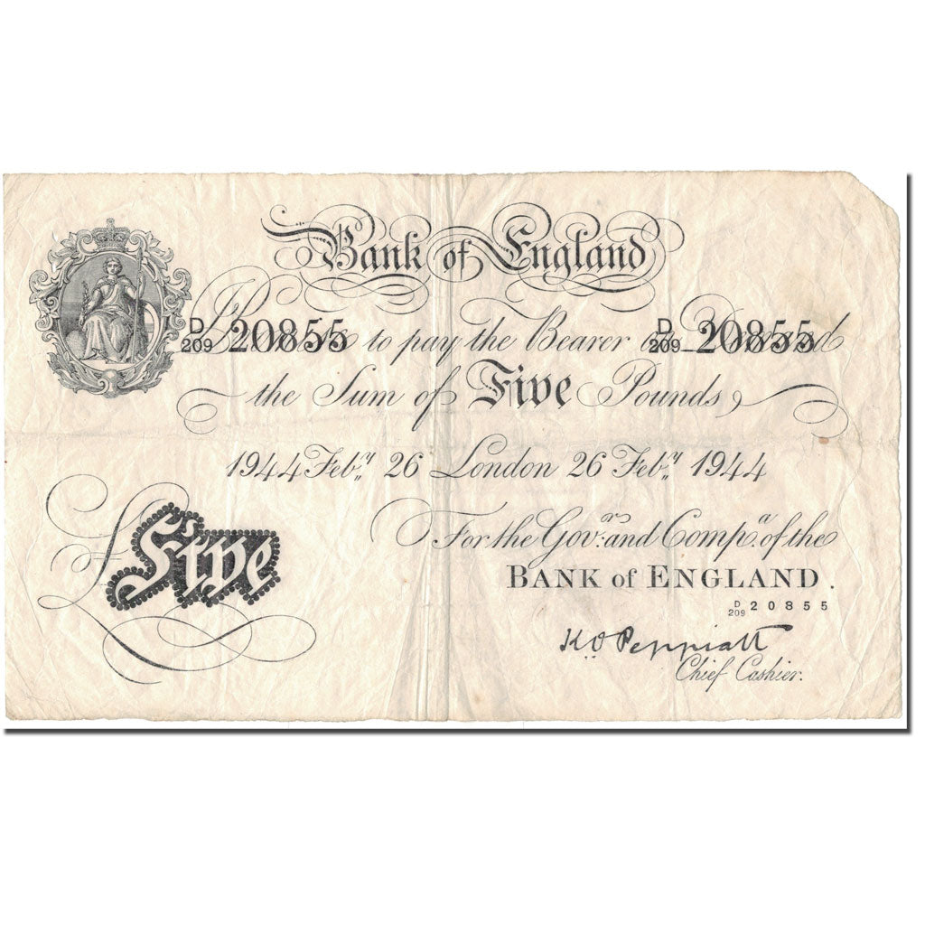 Banknote, Great Britain, 5 Pounds, 1944-02-26, KM:342, VF(20-25)