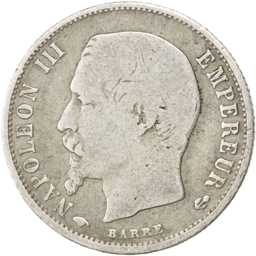 FRANCE, 50 Centimes, 1858, Paris, KM #794.1, F(12-15), Silver, Gadoury #414,...