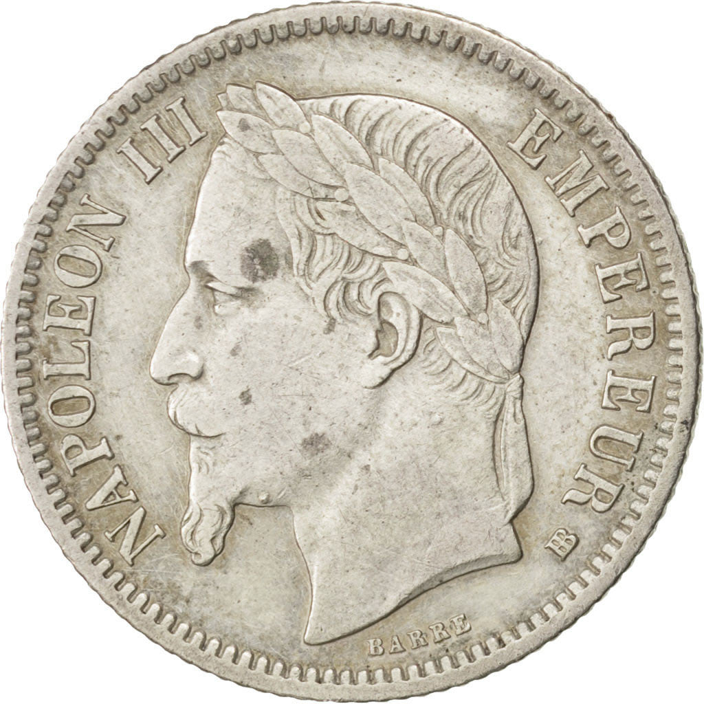 FRANCE, Napoléon III, Franc, 1866, Strasbourg, KM #806.2, EF(40-45), Silver, G..