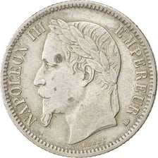 FRANCE, Napoléon III, Franc, 1866, Strasbourg, KM #806.2, EF(40-45), Silver, G..