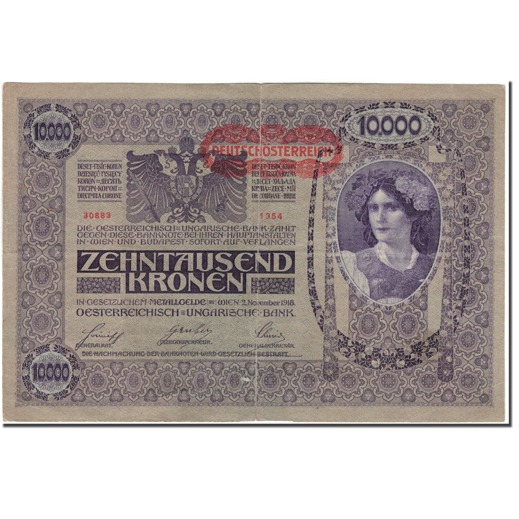 Banknote, Austria, 10,000 Kronen, 1919, KM:65, VF(20-25)