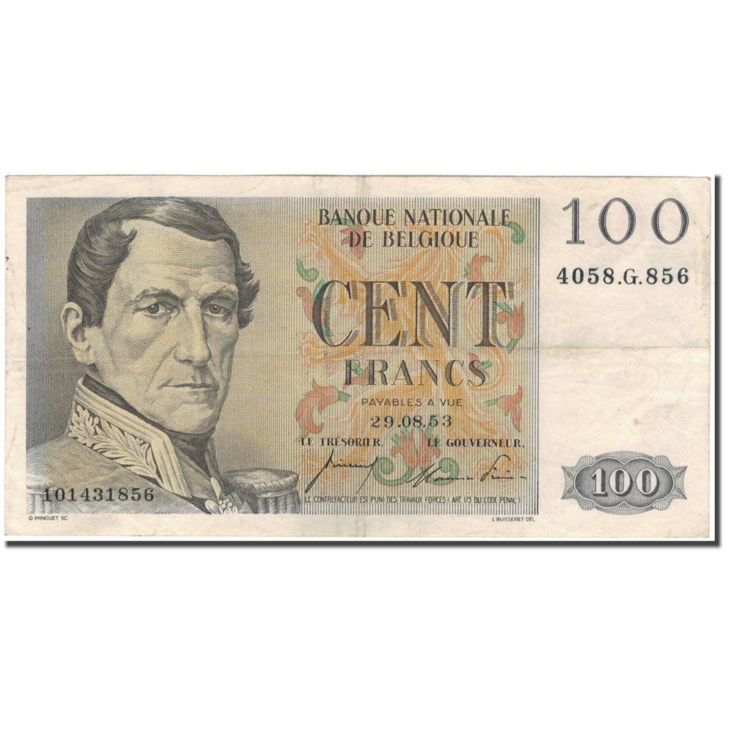 Banknote, Belgium, 100 Francs, 1953-08-29, KM:129b, EF(40-45)