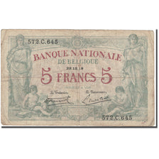 Banknote, Belgium, 5 Francs, 1918-12-29, KM:75b, VF(20-25)