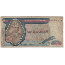 Banknote, Zaire, 5 Zaïres, 1980-10-27, KM:22b, VG(8-10)