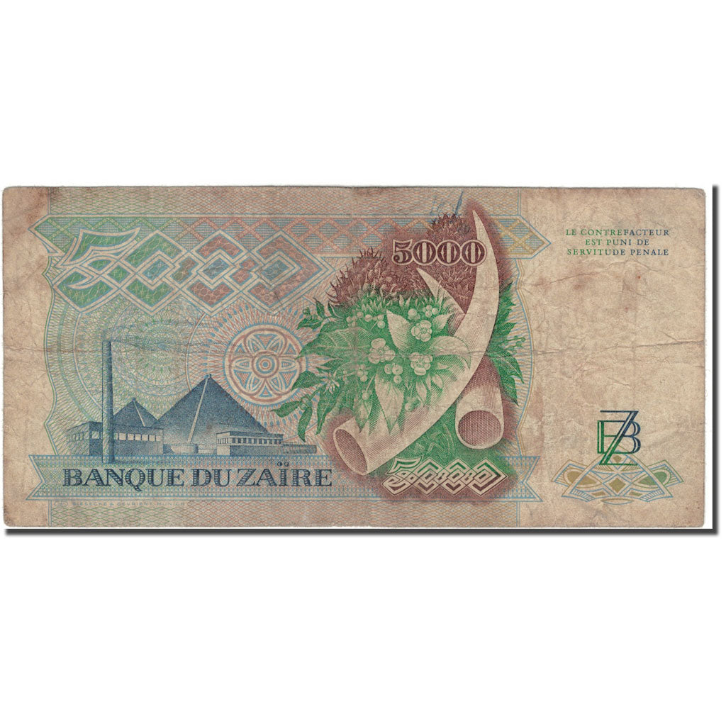 Banknote, Zaire, 5000 Zaïres, 1988-05-20, KM:37a, VG(8-10)