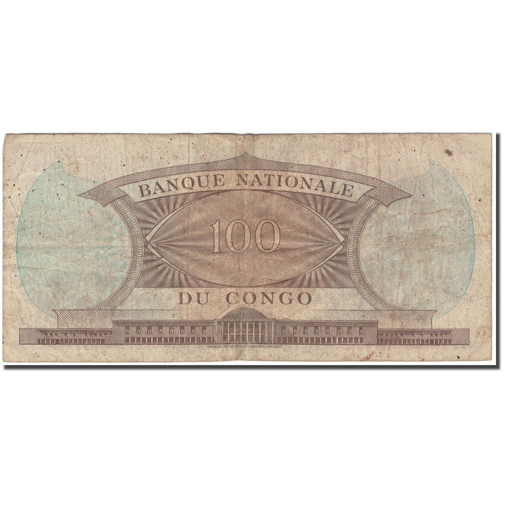Banknote, Congo Democratic Republic, 100 Francs, 1961-12-15, KM:6a, VF(20-25)