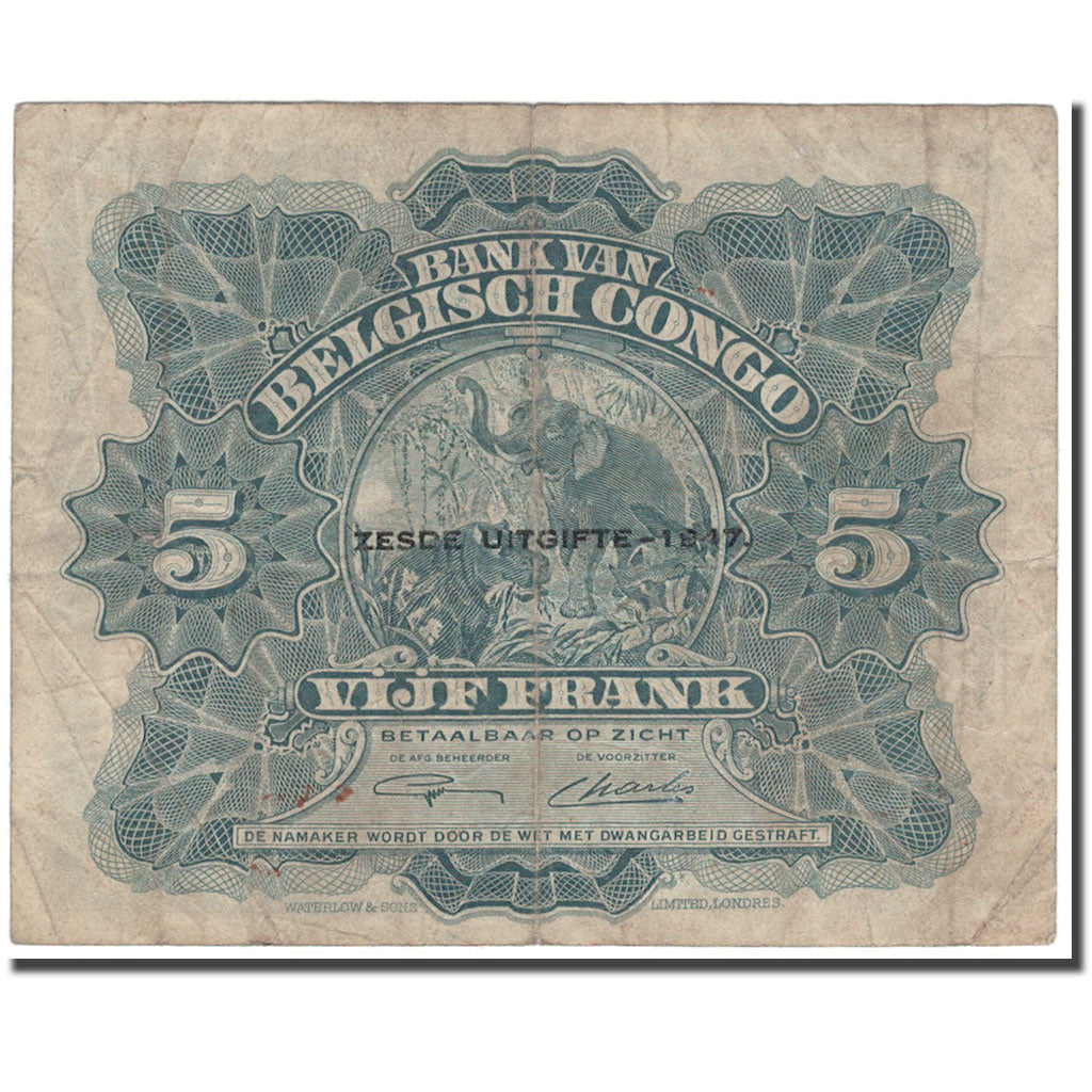 Banknote, Belgian Congo, 5 Francs, 1947-04-10, KM:13Ad, VF(20-25)