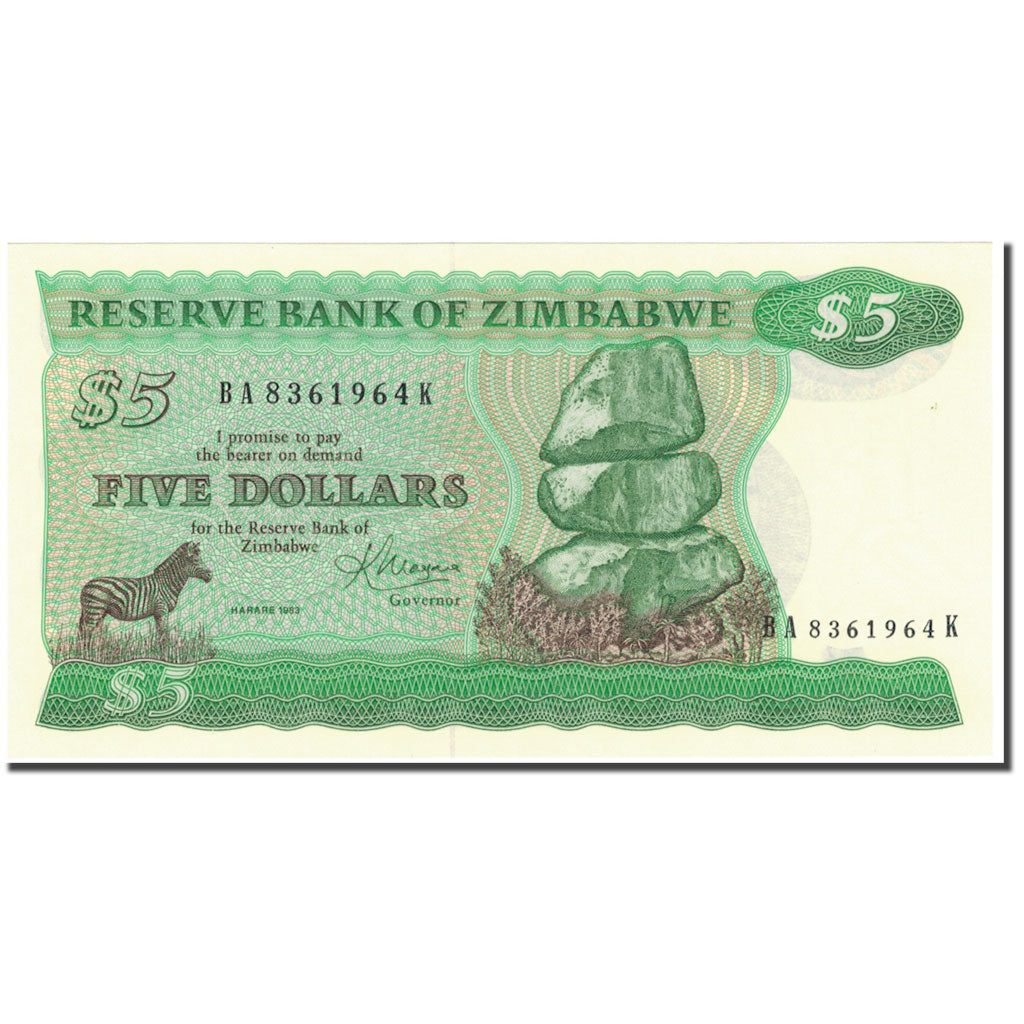 Banknote, Zimbabwe, 5 Dollars, 1983, KM:2c, UNC(65-70)