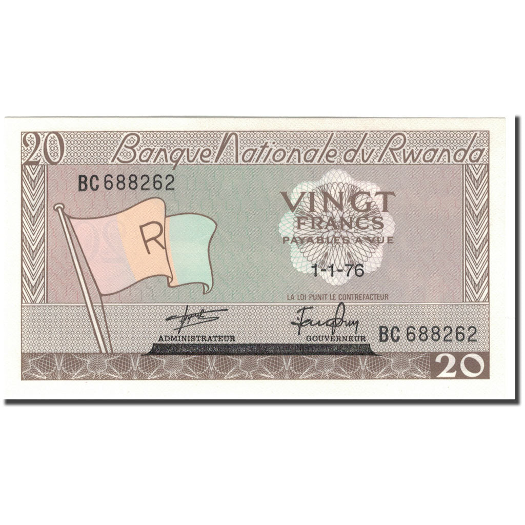 Banknote, Rwanda, 20 Francs, 1976-01-01, KM:6e, UNC(65-70)