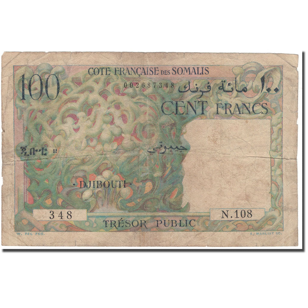 Banknote, French Somaliland, 100 Francs, 1952, KM:26a, VG(8-10)