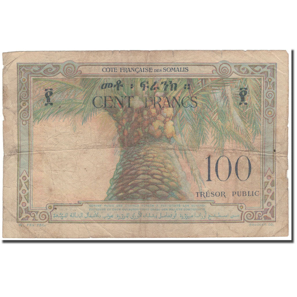 Banknote, French Somaliland, 100 Francs, 1952, KM:26a, VG(8-10)