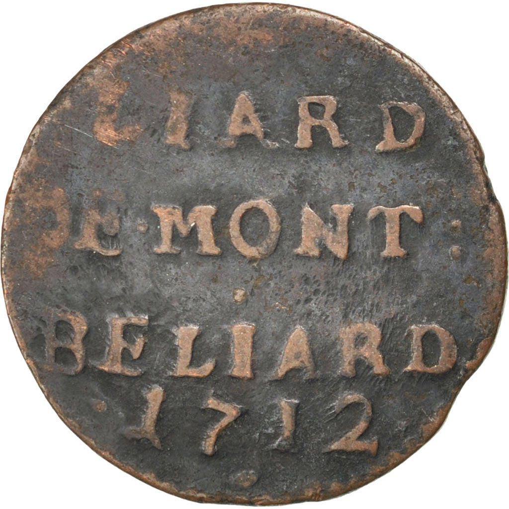 Coin, France, Liard, 1712, Montbéliard, EF(40-45), Copper, Boudeau:1303