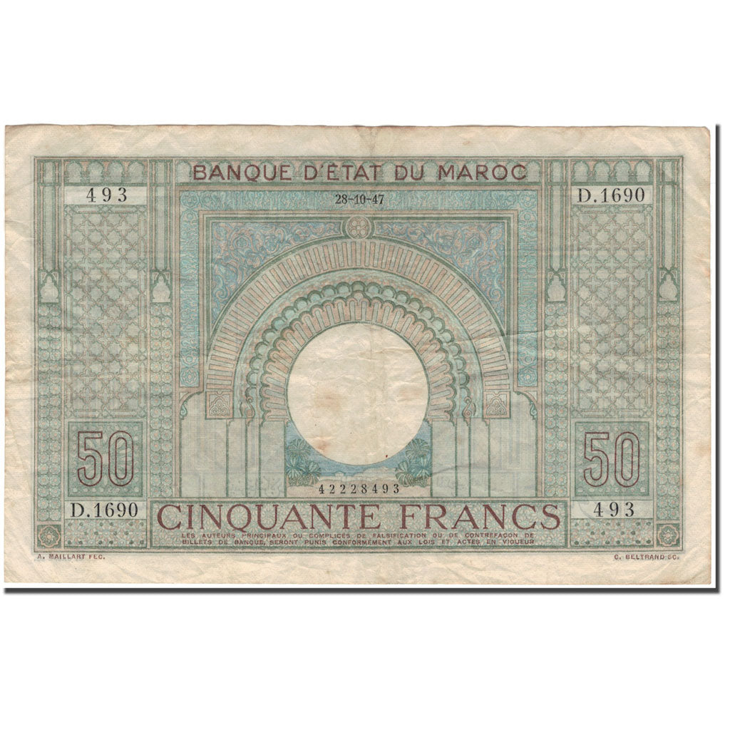 Banknote, Morocco, 50 Francs, 1947-10-28, KM:21, VF(20-25)