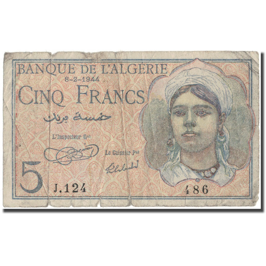 Banknote, Algeria, 5 Francs, 1944-02-08, KM:94a, F(12-15)