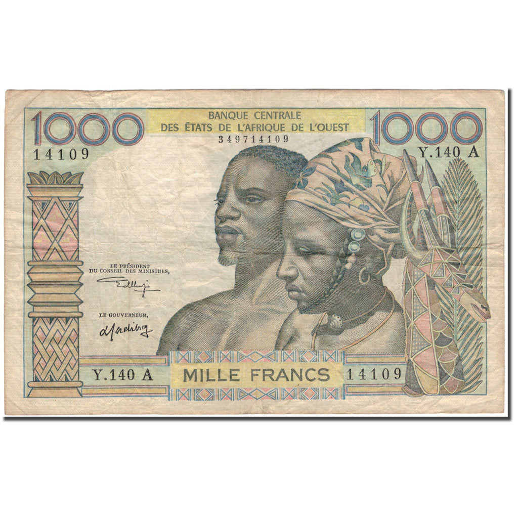 Banknote, West African States, 1000 Francs, KM:103Ak, VF(20-25)