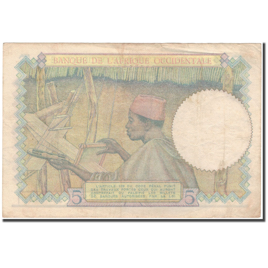 Billet, French West Africa, 5 Francs, 1942-05-06, KM:25, TTB