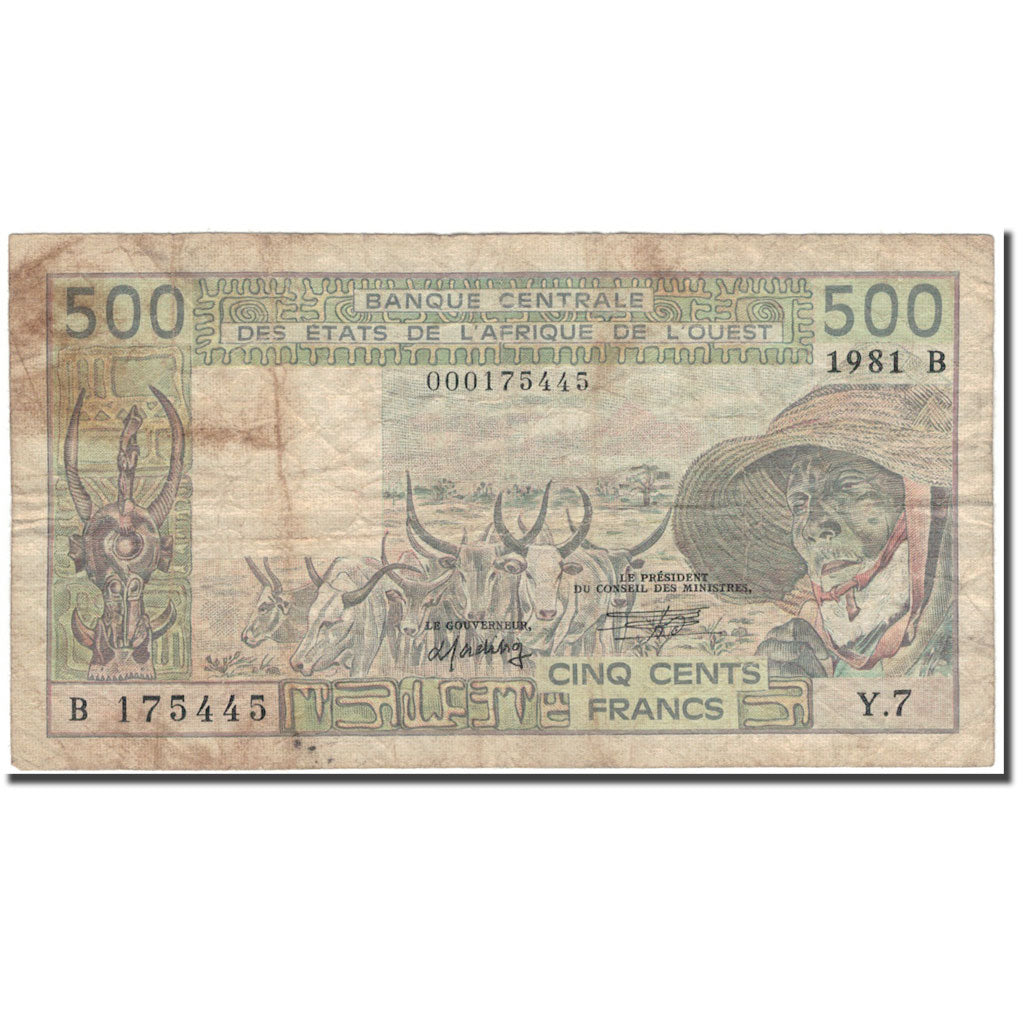 Banknote, West African States, 500 Francs, 1981, KM:206Bb, F(12-15)