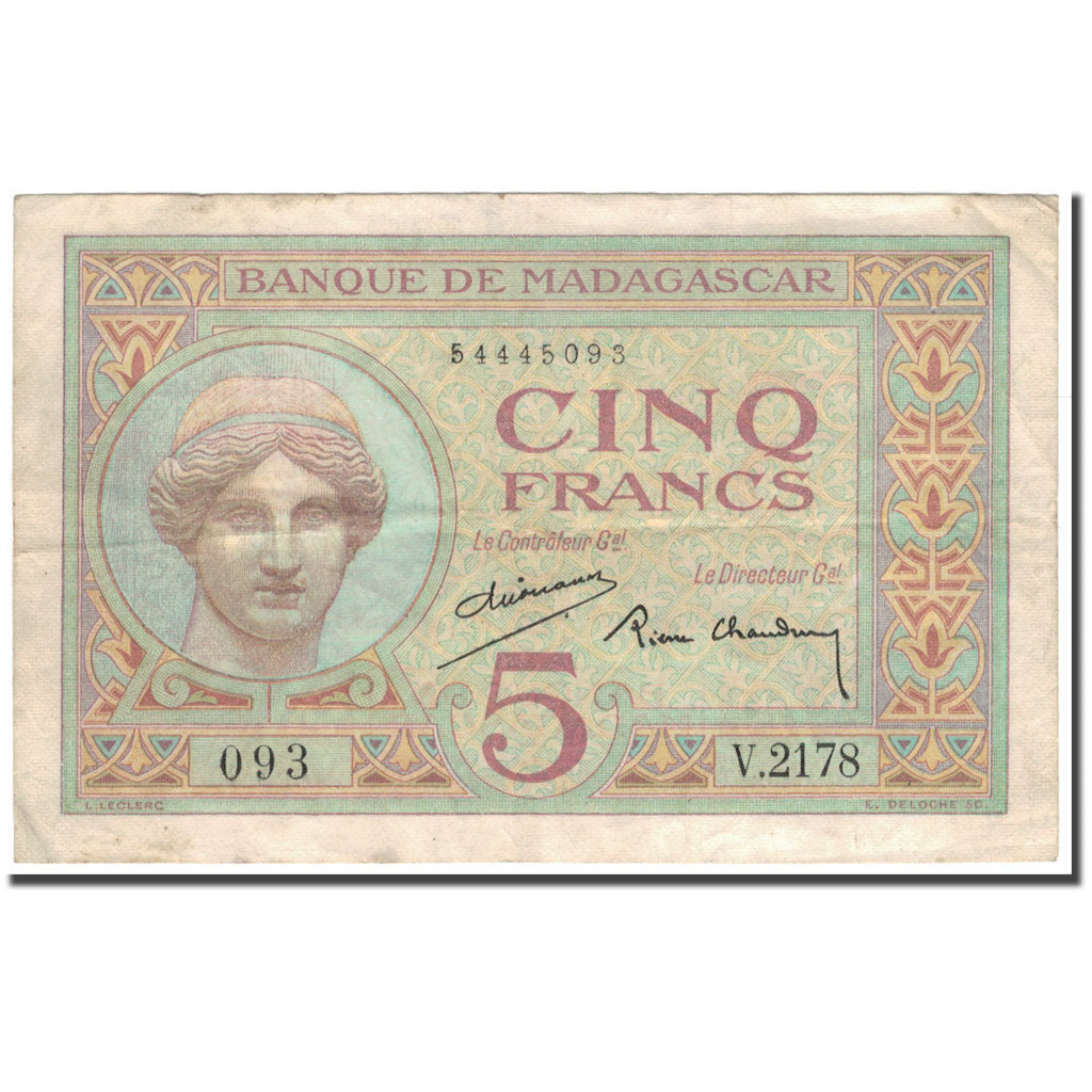 Banknote, Madagascar, 5 Francs, KM:35, VF(30-35)