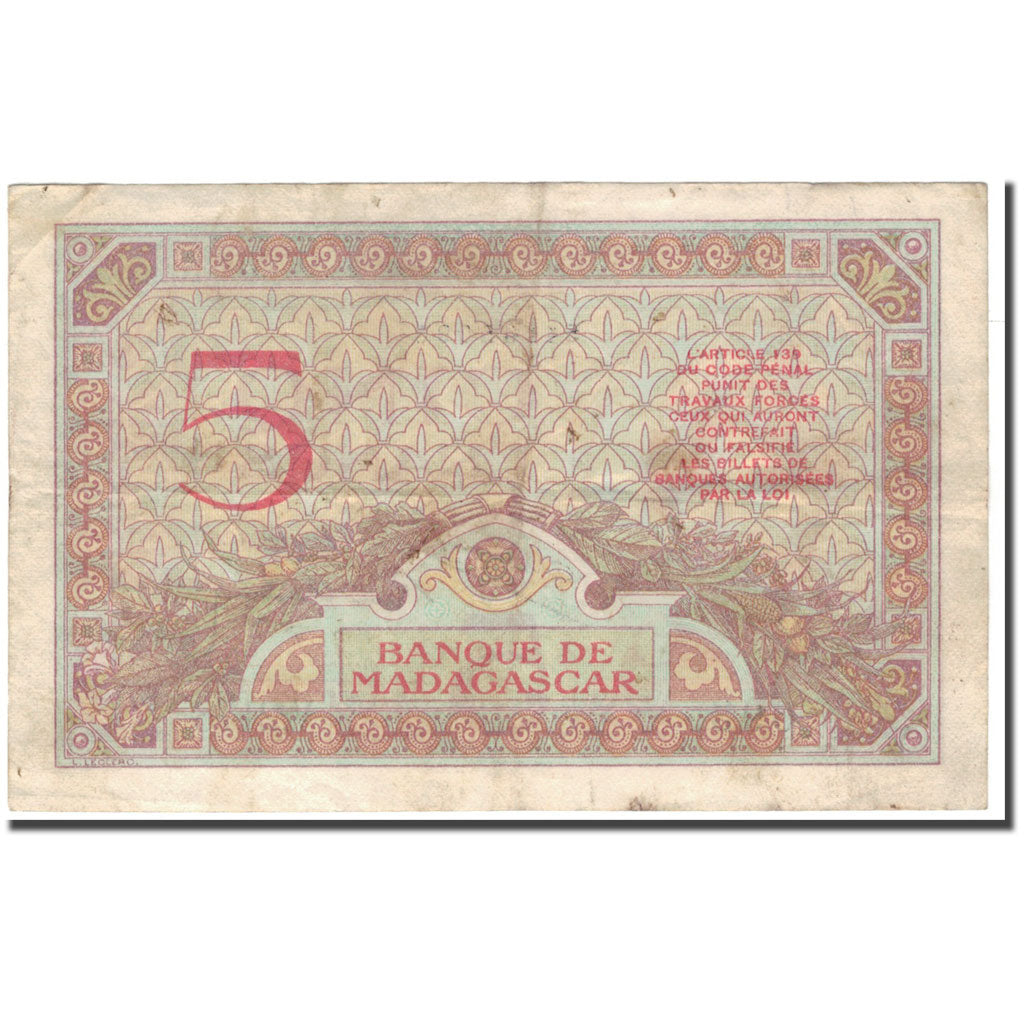 Banknote, Madagascar, 5 Francs, KM:35, VF(30-35)
