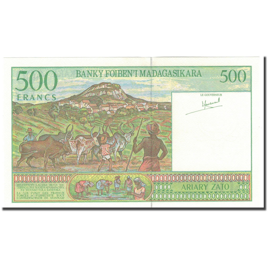 Banknote, Madagascar, 500 Francs = 100 Ariary, KM:75a, UNC(65-70)