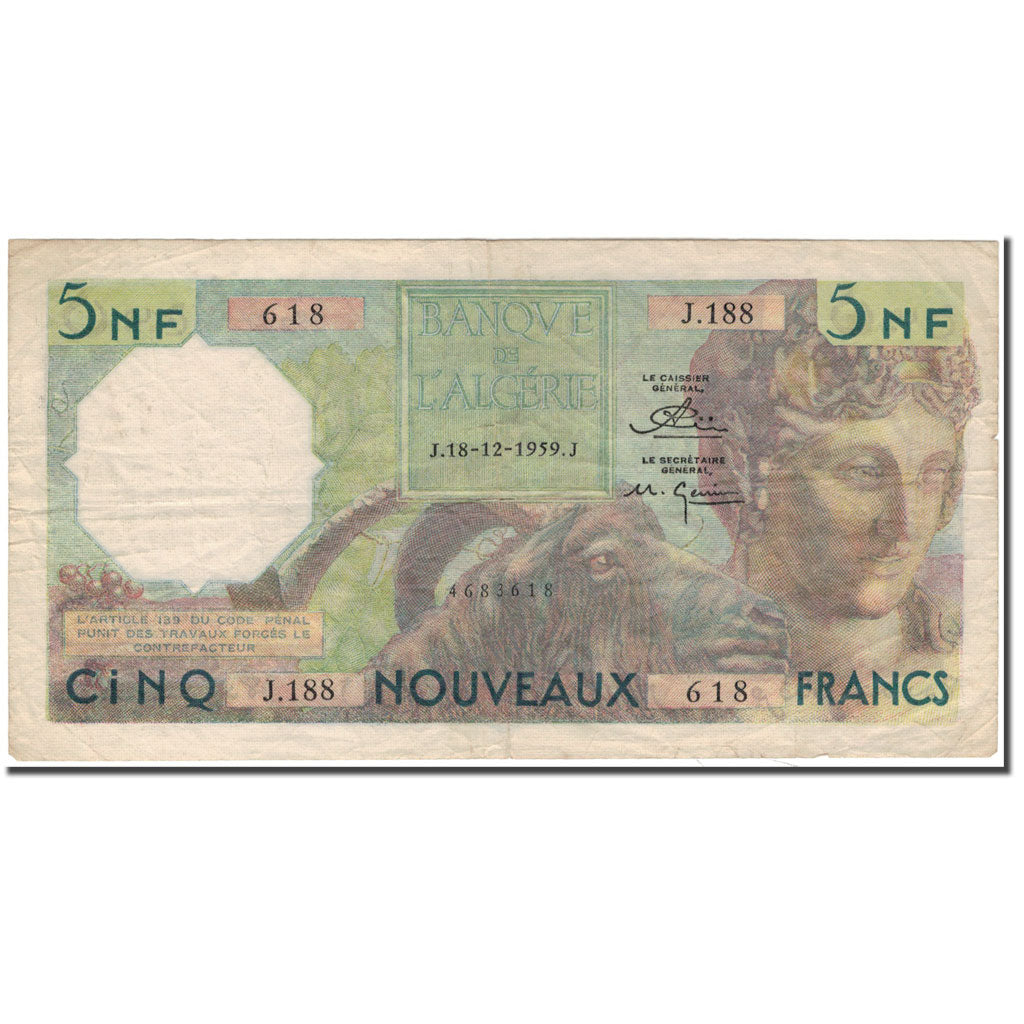 Banknote, Algeria, 5 Nouveaux Francs, 1959-12-18, KM:118a, VF(30-35)
