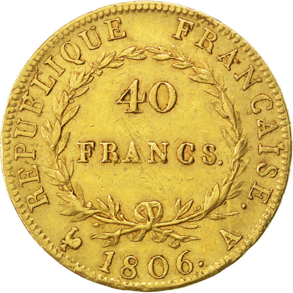 Francia, Napoléon I, 40 Francs, 1806, Paris, BB, Oro, KM:675.1, Gadoury:1082