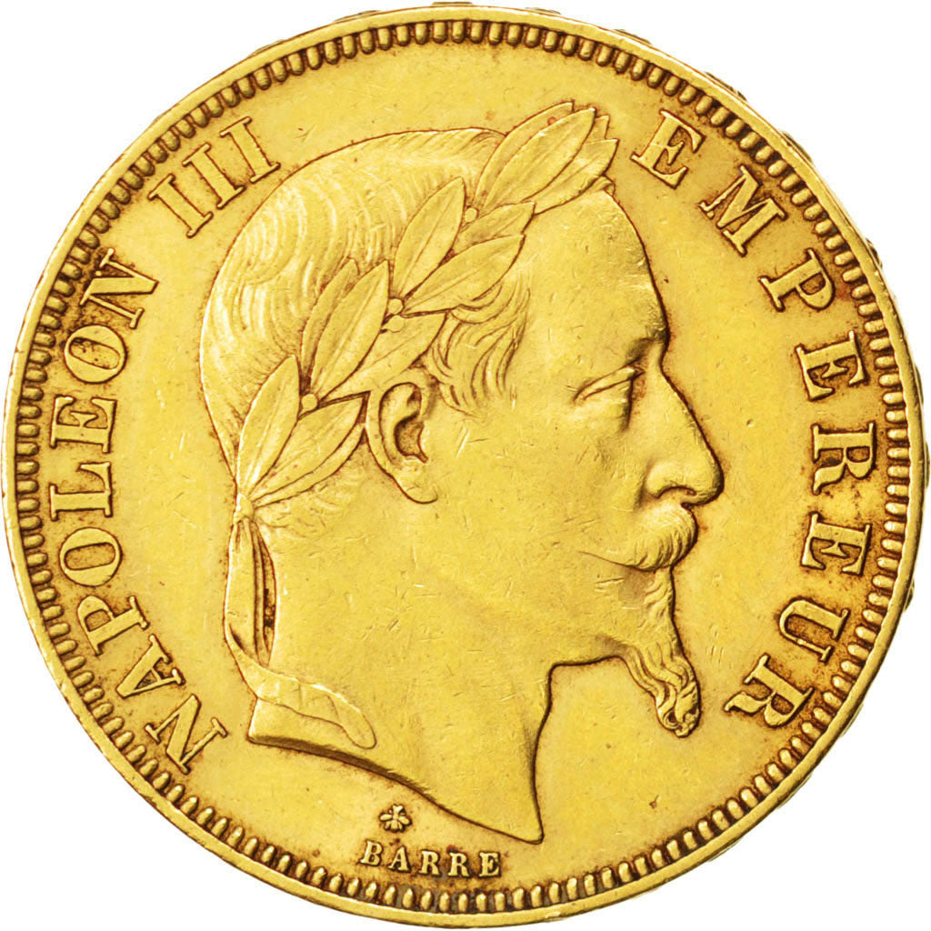 Second Empire, 50 Francs or Napoléon III tête laurée 1866 Paris, KM 804.1